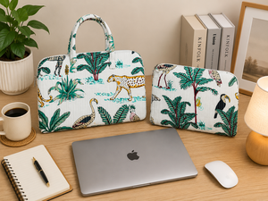 Tropical Animal Printed Soft Luxury Cotton Laptop <b>Sleeve</b> Zipper Closure Handle Carrying System Lightweight Durable Eco-Friendly - Product Image 3