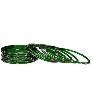 Fancy Raindrop Dark Green Kashmiri Glass <b>Bangles</b> <b>Set</b> Gold Plated Imitation Pearl Wedding Occasion for Bulk Jewellery Suppliers - Product Image 3