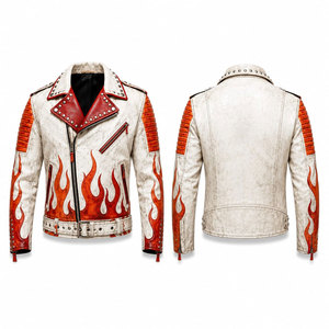 <b>Men's</b> Leopard Print PU <b>Leather</b> Moto <b>Jacket</b> With Rivet Decoration Zipper Closure Turn-down Collar Autumn Wear - Product Image 4