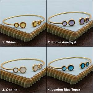 Bracelet ajustable en chalcédoine bleue plaqué or fait main, bracelet de mariage traditionnel, cadeau pour femmes - Product Image 5
