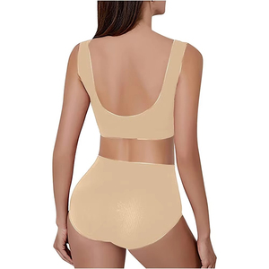 Conjunto de Tankini Acanalado para Mujer, Cuello Redondo, Cintura Alta, Control de Abdomen, Faja Moldeadora, Traje de Baño de 2 Piezas, Color Sólido, Tejido de Punto, Spandex y Algodón - Product Image 6