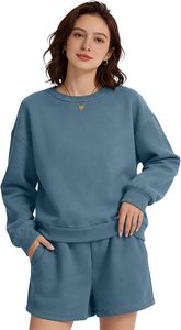 Oversized <b>Fleece</b> <b>Sweatshirt</b> & Shorts Sets High Streetwear Heavyweight Two Piece Short Length Two Piece Set Tracksuit - Product Image 5