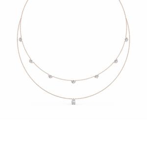 Collier élégant à double rangée de diamants de laboratoire de forme poire et ronde de 2,36 CTW en or rose 9 carats - Product Image 2