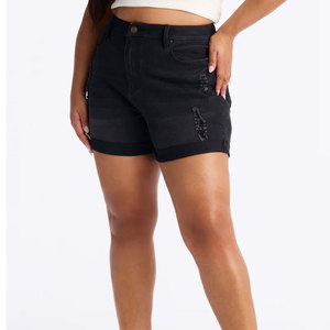 Shorts de mezclilla de verano de talle alto, pierna recta, estampados, sexys, elásticos, talla grande, con lavado arena, con botones y cremallera, de secado rápido para mujer - Product Image 2