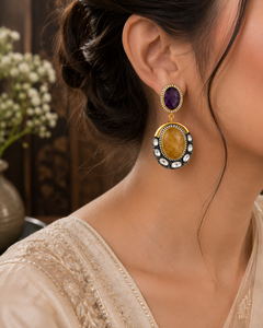 Pendientes de Lujo con Amatista y Cuarzo Amarillo, Diseño Artesanal con Borde Kundan Antiguo, Plata 925, Pendientes de Boda, Venta al Por Mayor B2B - Product Image 3