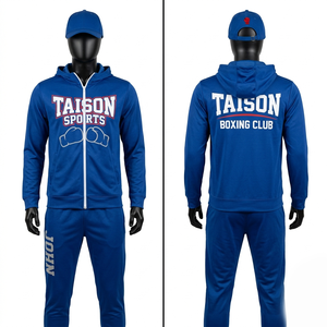 Premium 280 GSM Polyester Fleece Boxing <b>Tracksuit</b> Black Slim Fit <b>White</b> Side Panel Custom Heat Transfer Logo - Product Image 4