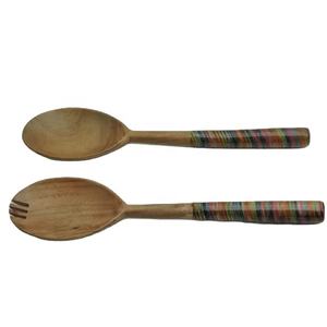 Cuillère à manche en bois d'acacia, fourchette à salade, serveur ou cuillères de service, ensemble de cuillères en bois LFGB Commercial de haute qualité - Product Image 1