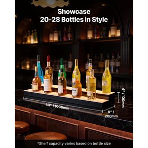2-Tier 40-Inch <b>LED</b> <b>Lighted</b> USB Acrylic Display for Home <b>Bar</b> Remote-controlled Wine Rack with Illuminated Liquor Bottle Shelf - Product Image 4