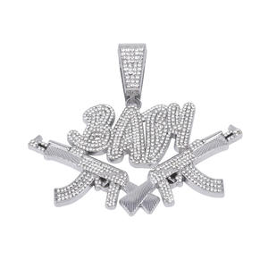 Pendentif pour homme en argent 925 plaqué or, avec pendentifs pistolets croisés et lettre bébé, style Hip Hop - Product Image 3