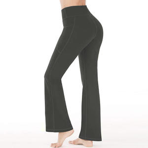 Pantalones de yoga y running de cintura alta con bolsillos, control de abdomen, que absorben la humedad y son transpirables, estilo bootleg flare. - Product Image 3
