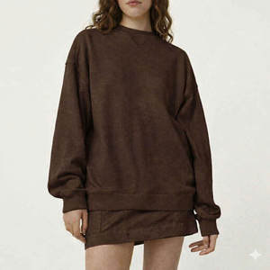 เสื้อสเวตเชิ้ตคอกลมโอเวอร์ไซส์สำหรับผู้หญิง สีพื้น แขนยาว ผ้าถัก ใส่ได้ในฤดูใบไม้ร่วง ระบายอากาศได้ดี ดีไซน์กระเป๋าแบบไหล่ตก - Product Image 4