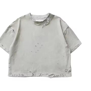 เสื้อยืดโอเวอร์ไซส์ทรงบ็อกซี่สำหรับผู้ชาย รุ่นใหม่ สีซันเฟด สโตนวอช ย้อมสีแบบแอซิดวินเทจ สไตล์เรโทร แต่งดีเทลขาดๆ แบบมินเนอรัล - Product Image 5