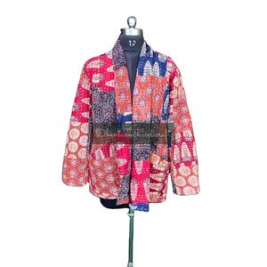 Wholesale Unisex Quilted Floral Kantha Jacket Hand-Stitched Cotton Woven Winter Coat Embroidery Sustainable <b>Belt</b> Plus Size - Product Image 1
