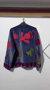 Abrigo azul y chaqueta de terciopelo bordada a mano, estilo bohemio Suzani, diseño de pájaro - Product Image 5