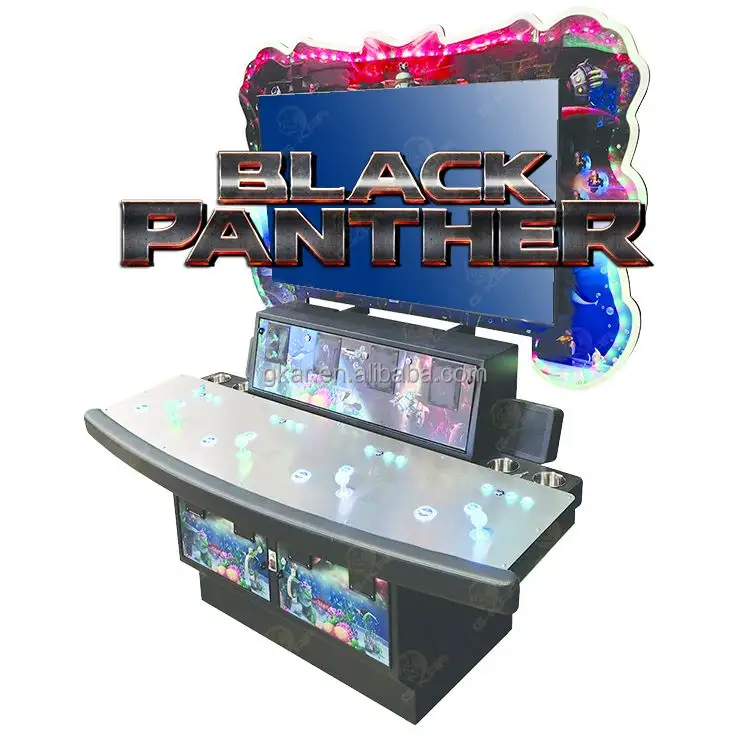Layanan pintu ke pintu 4 pemain 55 inci mesin permainan logam berdiri tegak permainan Ikan Black Panther