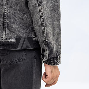 Wholesale High Quality Regular Fit Men's <b>Denim</b> <b>Jacket</b> Stand Collar Printed Zip for Winter Polyester/Cotton Streetwear OEM - Product Image 3