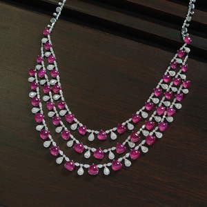 Elegant Women's Ruby Statement Necklace <b>Water</b> Drop Shape 925 Silver Moissanite Wedding Jewelry <b>Crystal</b> Rhinestone - Product Image 3
