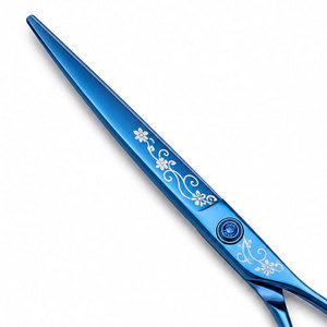 Ciseaux de coiffure professionnels bleus en acier inoxydable, lame tranchante, pour droitiers, manche long, motif floral décoratif - Product Image 4