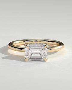 แหวนเพชรเม็ดเดี่ยวทรงเหลี่ยมมรกต 14k 18k ทองคำแท้ 4 กรงเล็บ ประดับเพชรแล็บโกรว์ ดีไซน์ตะวันออก-ตะวันตก พร้อมวงแหวนซ่อนรอบเพชร แหวนหรูทำมือ - Product Image 1