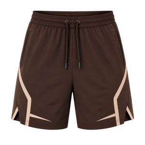 Pantalones Cortos Deportivos de Secado Rápido para Hombre, Color Marrón, con Franja Lateral, Cordón Ajustable, Cintura Media, Tejido de Poliéster, Estilo Casual - Product Image 1