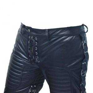 Men <b>Black</b> Real Genuine Leather Shorts Lace Up Front Ring Side Detail Padded Biker Shorts Wholesale <b>High</b> Quality Custom <b>Pants</b> - Product Image 3