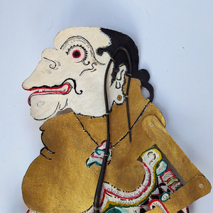 Marionnette de l'ombre Wayang Kulit Bagong en cuir indonésien artisanal, décoration de table traditionnelle javanaise, objet d'art ethnique - Product Image 3