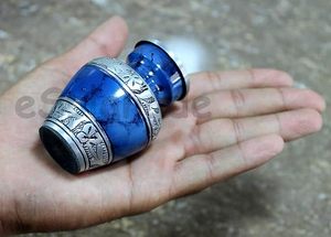 Classical Teardrop <b>Ceramic</b> Urn Blue with Silver Floral Band Pet Caskets & Urns Durable - Product Image 3