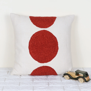 Boho Tufted Texture <b>Cushion</b> Cover Ivory and Red Decorative Handmade Style Pillow Case for Living Room Bedroom Home Decor - Product Image 1