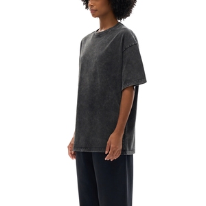 Camiseta Oversize Negra Lavada para Hombre, Cuello Redondo, Hombros Caídos, Algodón, Estilo Urbano Básico, Venta al por Mayor - Product Image 2