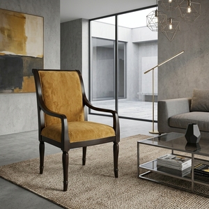 Fauteuil de salle à manger classique en bois massif avec pieds tournés, chaise d'appoint rembourrée en velours, mobilier d'ambiance pour hôtels et restaurants, meubles d'art pur - Product Image 4