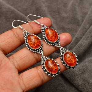 ต่างหูอำพันบอลติกทำมือ เงินแท้ 925 เครื่องประดับพลอยอำพันธรรมชาติ ของขวัญสำหรับผู้หญิง - Product Image 4