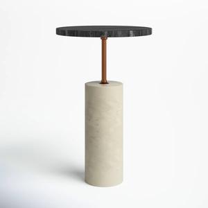 Mesa de Centro de Lujo con Pedestal de Mármol y Tapa Redonda de Piedra, Base Metálica Elegante y Compacta para Salas de Estar de Alta Gama - Product Image 1
