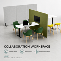 Espace de collaboration de bureau modulaire moderne avec écrans d'intimité gris-vert, table de réunion et sièges coordonnés