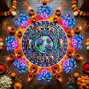 Kit Rangoli en bois bleu ciel de qualité supérieure, Mandala carré traditionnel fait main, Art de sol, Décoration Diwali et Centre de table de mariage - Product Image 5