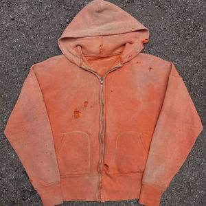 <b>Women's</b> <b>Orange</b> Acid Wash Zip-Up <b>Hoodie</b> 100% Cotton Anti-Wrinkle Front Logo Vintage Streetwear <b>for</b> Autumn-with Full Customization - Product Image 5