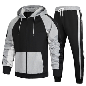 Men's Navy Blue Fleece Tracksuit Full Zipper Sporty Sweatshirt <b>Pants</b> Set Gray Panels Breathable Regular Fit Winter Wear - Product Image 3