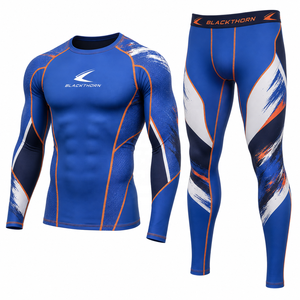 Conjunto de Rash Guard MMA para Hombre, Venta al por Mayor, Sublimado, Manga Larga, Elástico, Sin Costuras, Camiseta y Pantalones Cortos, Uniforme de Lucha, OEM - Product Image 1