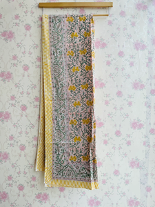 Bufanda de algodón con estampado de bloques para mujer, envoltura larga de Biikiini, bufanda de algodón con estampado de bloques florales bohemios, envoltura de gasa azul ligera - Product Image 5