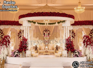 Magnifique Mandap de mariage de style romain en or blanc, Mandap Royal Vivah pour les mariages d'Inde du Sud, Mandap sur le thème du Manavarai d'Inde du Sud - Product Image 2