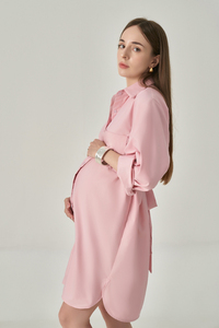 Women's Cotton Shirt Dress, Button Front, Long Sleeve, Knee-Length, Breathable Loose Fit, Casual Office Style - Product Image 3