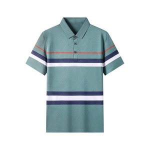 Men's Color Blocking <b>Polo</b> Shirt Short Sleeve Casual Summer Knitted Green <b>White</b> Gray Striped <b>Top</b> - Product Image 5