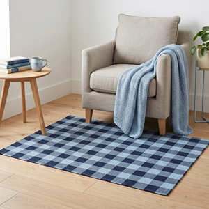 Plaid Area <b>Rug</b> Blue Black Farmhouse Style Flat Weave Non-Slip Indoor Living Room <b>Rug</b> Nordic Home Decor Indian Cotton Indoor <b>Rug</b> - Product Image 1