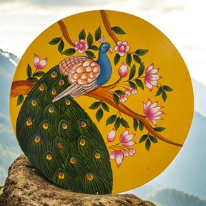 Assiette décorative ronde en bois peinte à la main, motif poisson coloré, plat fait main, magnifique plateau de service rond pour le petit-déjeuner - Product Image 6