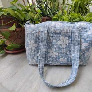 Handmade Large Cotton Patches Duffle <b>Bag</b> Fashionable Zip Quilted Blockprint Fabric Colorful Weekender Travel <b>Bag</b> Two Handles - Product Image 4