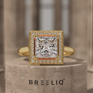 14K White Gold Princess Cut 2CT Halo Diamond Engagement Ring Square Pave <b>Bridal</b> Ring OEM ODM Supplier - Product Image 1