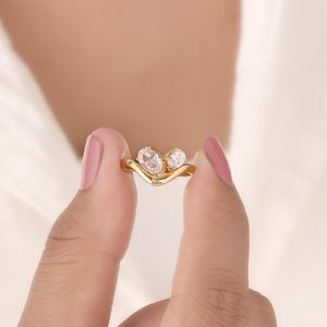 แหวนหมั้นเพชรซิคอนทรงรีสองเม็ด เครื่องประดับเจ้าสาวทันสมัย เงินแท้ 925 ชุบทอง 14K ของขวัญ - Product Image 2