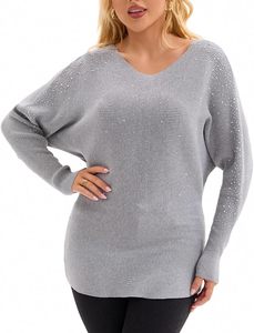 Suéter de Punto Extra Grande Negro para Mujer con Diseño de Puntos con Lentejuelas, Hombros Caídos, Manga Larga, Cuello Redondo, Top de Invierno - Product Image 5