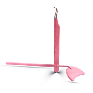 Pinzas de Precisión para Extensión de Pestañas de Acero Inoxidable y Espejo con Mango Rosa, Herramienta de Belleza de Acción Suave - Product Image 1