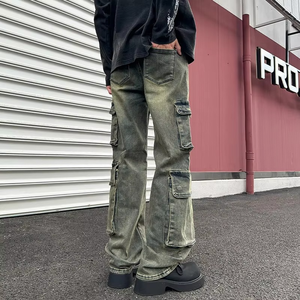 Pantalon en jean ample délavé brodé avec logo personnalisé pour homme – Coupe décontractée mi-haute, jambe large - Product Image 2