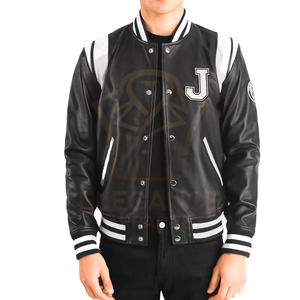 Blousons universitaires de baseball pour hommes grande taille, couleur noire, avec impression de slogan et appliqué, style campus, très demandés 2026 - Product Image 1